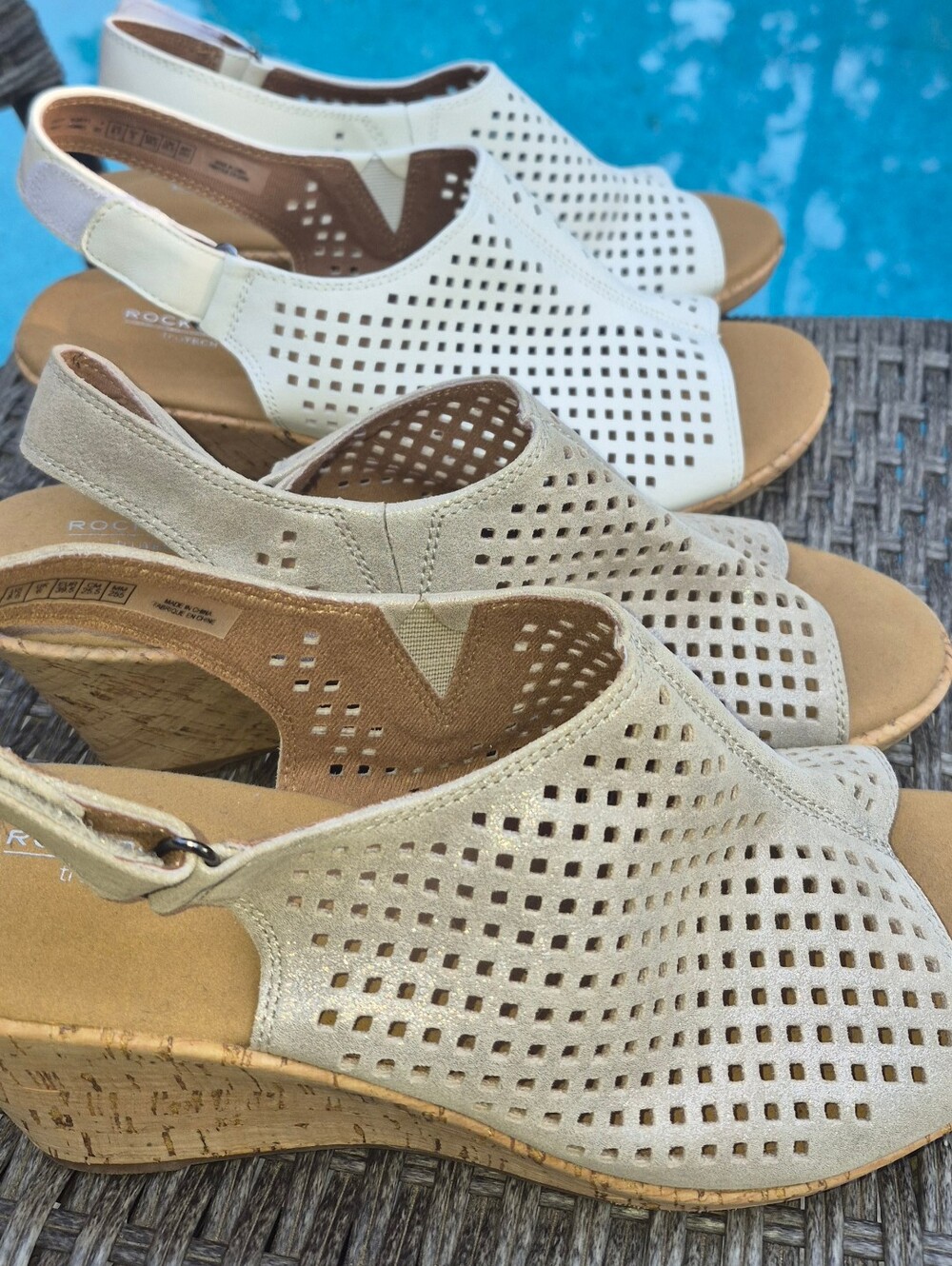 Rockport Beige/Tan Perforated Wedge Sandals
